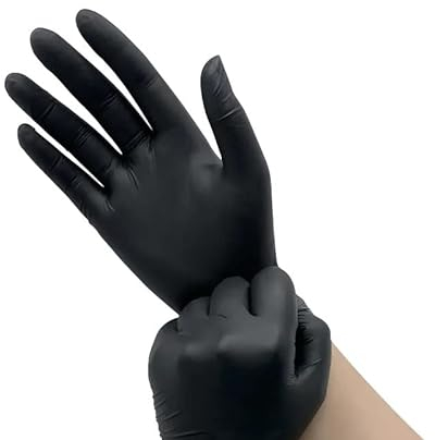 VICTORY & BEYOND Black Vinyl Disposable Gloves (M)|Latex-Free, Powder Free | Extra Strong Vinyl Gloves for Household, Food Handling, Lab Work and More, 100 Counts/Box (Black)