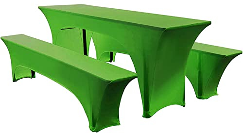 Elastisch Biertischhussen Bierbank-Auflage & Tischdecke Für 50 cm or 70 cm Table Width 3 TLG-Set Breite Bierzeltgarnitur Stretch Hussen Für Festzeltgarnituren Bierbank Hussen (70 cm,Green -2)