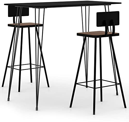 Makastle 3-TLG Bartisch-Set Stehtisch mit 2 Barhockern, Bistrotisch Stehtisch Esstisch Essgruppe, 1 Bartisch + 2 Barhocker Set für Küche, Esszimmer und Bistro, Industrie Design, Schwarz