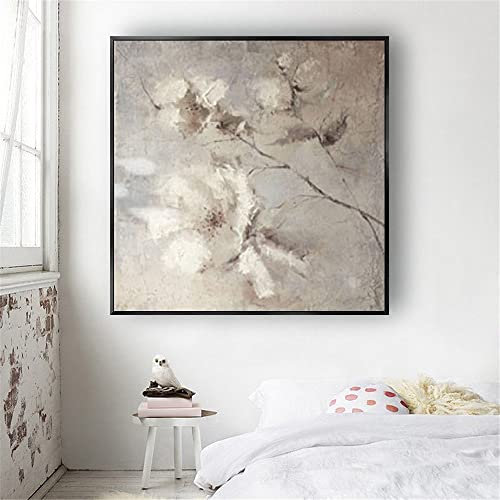 Ölbilder Auf Leinwand Handgemalt,Moderne Abstrakte Blumenkunst Acrylmalerei 100% Handgemalte Vintage Weiße Blumen Kunstwerk Extra Große Wandkunst Rahmenlose Coole Gemälde Wohnkultur Für Wohnzimm