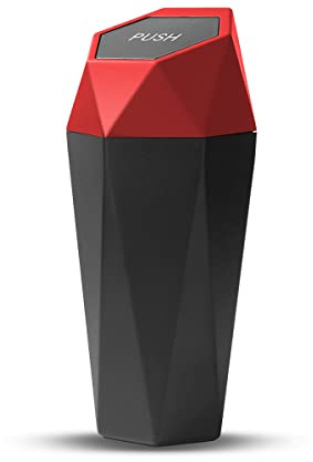 CGEAMDY Bote de Basura para Coche con Tapa, Mini Cubo de Basura del Vehículo, Pequeño Portátil Caja de Almacenamiento para Soporte Tazas de Coche, Papelera para Hogar, Oficina, Cocina (Rojo)