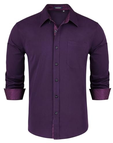 HISDERN Chemise Homme Manches Longues Business Regular Fit Chemises habillées boutonnées Longues avec Poche Coton Hommes