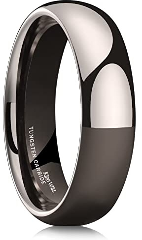 King Will Basic Herrenring aus Wolframkarbid in Silber/Schwarz/Gunmetal - 2mm/4mm/6mm/8mm gewölbt, hochglanzpoliert, komfortabel