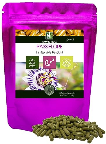 NAKURU | Passiflore | Gamme Relax | Fabriqué en France | La Fleur de la Passion! (90 Gélules Végétales de 305mg / Poids Net: 27,45g)