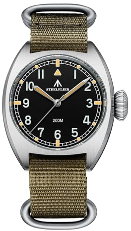TACTICAL FROG Steelfly 36 mm Orologio da uomo con quadrante in zaffiro, orologio al quarzo VH31, SF745, per immersioni, impermeabile fino a 200 m, pilota militare