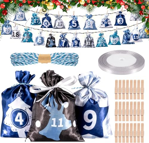 Adventskalender zum Befüllen - 24 Weihnachtskalender Stoffsäckchen zum Selberfüllen, 2023 Weihnachtskalender Weihnachten Geschenksäckchen, Adventskalender zum Befüllen Kinder,12 x 17cm
