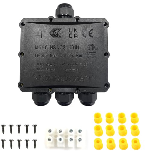 Wasserdicht Abzweigdose Erdkabel Kabelverbinder IP68 Verteilerdose steckdose aussen verteiler 4 mm-14 mm kabel für außen garten outdoor wasserdichte verbinder box 4-Wege steckdosen Schwarz