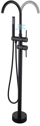 Rubinetto per Vasca Freestanding - 2 Modalità con Doccetta Rotazione a 360° - Vasca da Bagno da Terra in Ottone (Nero)