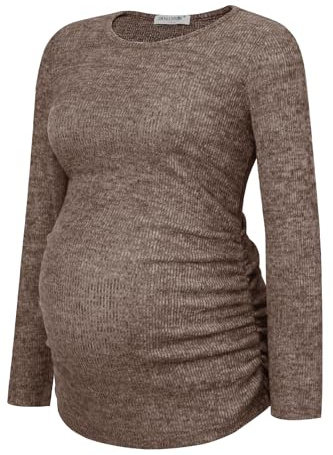 Smallshow Women's Maternity Sweater Shirt Long Sleeve Pregnancy Top Clothes Coffee M