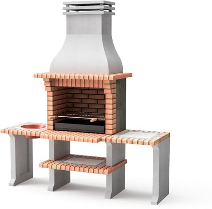 MOVELAR - Barbacoa de Obra Prefabricada de Leña y Carbón Modelo New Azores Plus XL (Gris, Naranja - 210 x 81 x 250 cm) REF: 3509/5 - Cocina de Exterior con Parrilla Zincada y Soportes Lateral