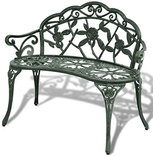 ShCuShan Gartenbank 100 cm Sitzbank Balkon Gartenbank Sitzbank GartenbäNke FüR DraußEn Garden Benches Bank Outdoor Aluminiumguss Grün