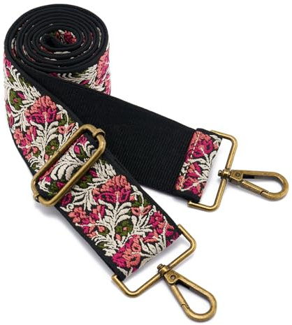ZOOEASS Bronze Buckles Purse Strap, 2 Wide Crossbody Handbag Strap Adjustable Replacement Shoulder Strap Vintage Embroidery Guitar Style(5CM-Color1)
