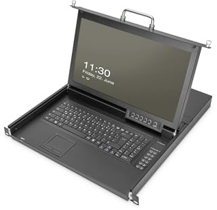 DIGITUS 17 KVM-Konsole - FullHD - 16 Port Cat 5-Switch - GE -Tastatur - für 19 Zoll Server- und Netzwerkschranke - Schwarz