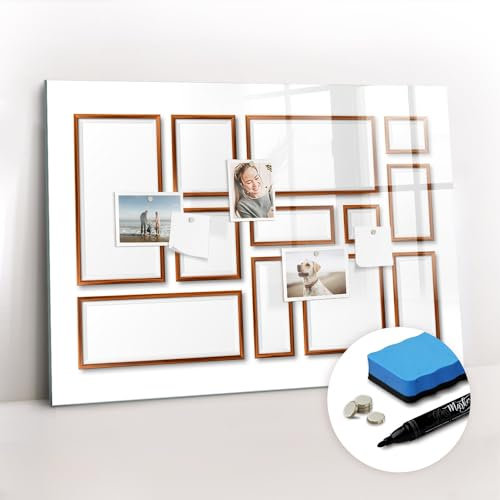 Tulup zum Beschriften Magnettafel mit Magneten und Stift Wandtafel Tafel abwaschbar Glasplatte Neodym-Magnete Magnetpinnwand 100x70 Schreibtafel mit Motiv - Holzrahmen