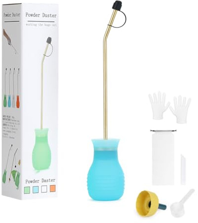 DustFlux Diatomaceous Earth Duster, Powder Duster Kit with Long Copper Tube & Folding Funnel, Indoor/Outdoor Silicone Sprayer Heavy Duty Bulb Applicator for Home, Garden and Agricultural Use - Blue