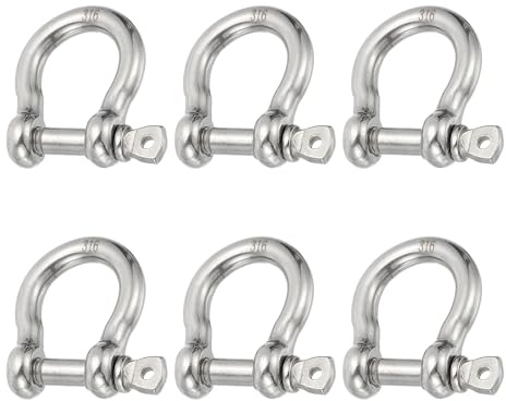 PATIKIL Grillete de Pasador de Tornillo 5.7mm 1/4 485lb 6 Piezas Acero Inoxidable 316 Forjado Grillete de Arco de Grado Marino para Cuerdas de Alambre al Aire Libre Plateado