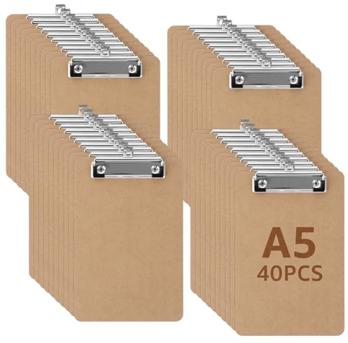 CYEER 40er Pack Klemmbrett A5 aus Holz, Robustes Schreibbrett Set mit Metallklemme & Aufhängeschlaufe, Stabiles Clipboard A5 für Gastronomie Menükarten, Schule, Büro & Werkstatt