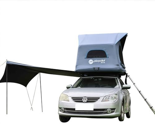Sport Tent Tenda da tetto gonfiabile per 2 persone, con pompa e tenda, 4 stagioni, impermeabile e resistente al sole, tenda da campeggio per veicoli, SUV, camion e jeep, facile da installare