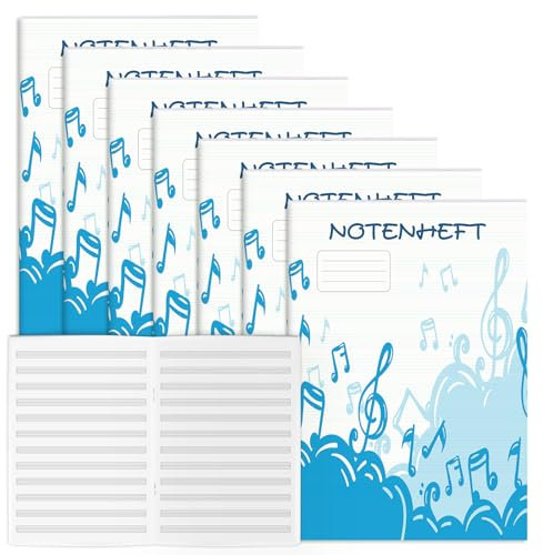 IMPPTE 8 Stück 64 Blatt Notenheft Lineatur 14 Notenlinienheft Schulheft mit 12 Notenzeilen Musikheft A4 für Schulen Musikinstitutionen Mann Frau Kind Blau