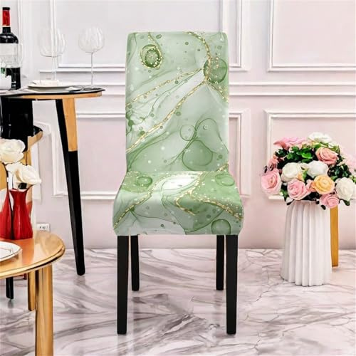 Hiseng Stuhlhussen, 3D Bunter Marmor Stretch Universale Stuhlbezug, Abnehmbare Waschbar Hussen für Stühle, Stuhlbezüge für Hotel, Restaurant, Küche, Partys Deko (Grün,4 Stücke)