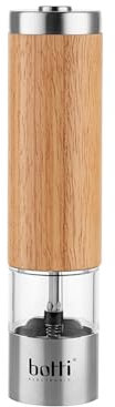 Botti Salto moulin à épices en bambou électrique | Mouture réglable | Mécanisme de broyage en céramique de haute qualité | Matériaux robustes en acier inoxydable, bambou et plastique