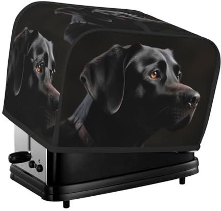 Schwarze Labrador-Toaster-Abdeckung, 2 Scheiben, für kleine Geräte, mit Taschen, Toaster-Staubschutz mit Griff oben, waschbar, Universal-Brotbackmaschinen-Abdeckung für Küche