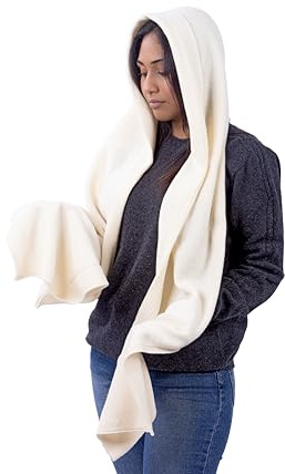 Schal mit Kapuze für Damen oder Mädchen – gestrickte Wolle – Ohrenschützer, Halswärmer und Kopfbedeckung – Made in Italy, cremeweiß, Einheitsgröße