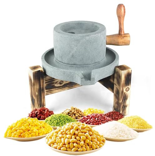 Handmade Stone Mill Multifunction Grinding Millstone with Stand, Dry/Wet Powder Pulverizer for Bean Seed Spices Herb, Classic Soybean Milk Sesame Seeds Paste Mill(22cm x 35cm (8 5/8 x 13 3/4))