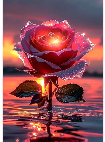 MEIYUDA 5D Diamond Painting Bilder Erwachsene Kinder Rose, Diamant Painting Bilder Diy Set Bild Blumen Diamond Painting, Malerei Kristall Diamond Painting Set Erwachsene für Home Wand Décor 30x40cm