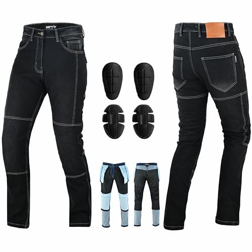 PROFIRST Motorcycle Kevlar Jeans CE Approved Motorbike Protective Pants Reinforced Denim Trousers Kevlar Lined Hip & Knee Removable Armored (UK, Waist & Inseam, 30, 32, Regular, Regular, Black)