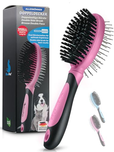 BluePet 2en1 Brosse pour chien et chat à poils longs et courts I Lisser, démêler, brosser I Brosse universelle pour le soin quotidien du pelage, également pour les chiots (S-M Rose)