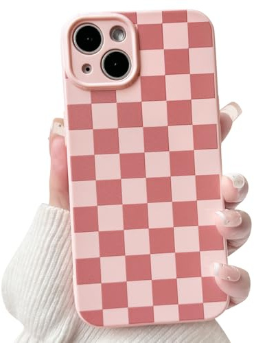 NITITOP Coque pour iPhone 13 Mignonne Damier Motif à Carreaux pour Les Femmes Fille Esthétique Tendance TPU Silicone Souple Mince Antichoc Étui de Protection - Rose
