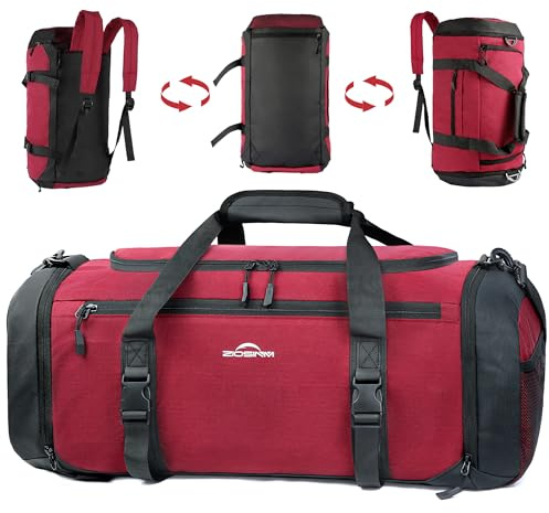 ZIOSINM Bolsa Deporte Hombre, 36L Mochila Gimnasio Hombre, Bolsa de Viaje Mujer Impermeabile Oxford con Compartimento para Zapatos, Compartimento para Artículos Húmedos y Capa Aislante (Rojo Oscuro)