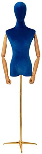SHANYAYALI Weibliche Schaufensterpuppe mit Kopf Arm aus Holz und goldenem Dreibein zur Präsentation von Kleidung und Schmuck (Königsblau)