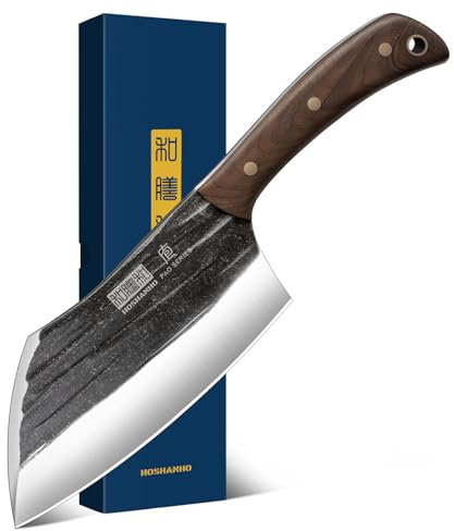 HOSHANHO 6 Inch Cleaver Knife, Hand Forged Vegetable Meat Cleaver, Full Tang Chopper Butcher Knife for Meat Cutting for Kitchen, Outdoor Cooking, Camping