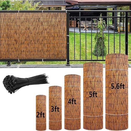 Patio Outdoor Privacy Fence Roll, Natural Reed Fencing, Outdoor Old Fence Patio Backyard Divider Decorative, Bamboo Screen Fencing 2 3 4 5 6 Feet High (Brown)(5.7x16.4ft(174x500cm))