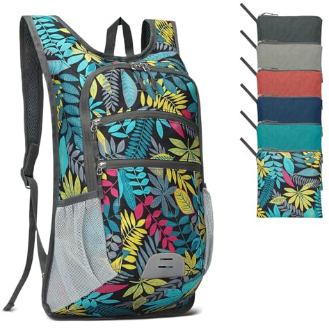 SUIKIHUM Lightweight Foldable Daypack Travel Backpack 20L, Leaf Print | Foldable Hiking Packable Backpack for Men Women for Cycling Camping Outdoor
