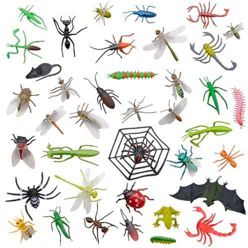 39 Pack Insects Plastic Realistic, 1.3 - 3.3in Bugs Toys for Kids, Insect World - Wildlife Animals Figures, Minibeasts Plastic Bugs Assorted for Children, Education, Halloween, Themed Party