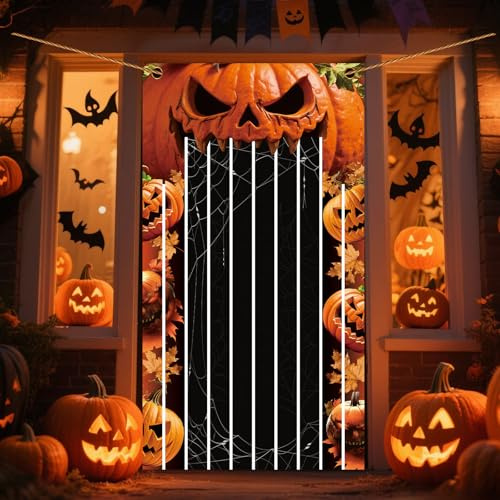 DPKOW Calabaza de Halloween Decoraciones de la Puerta, Tela de Halloween Calabaza Puerta Bandera Cubierta Borla Decoraciones, 185 * 90cm