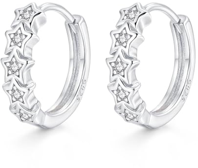 Glintara Creolen Silber 925 für Damen Mädchen, 925 Sterling Silber Ohrringe Creolen mit 5A Cubic Zirkonia, Hypoallergen X-Shape Kette Stern Huggie Ohrringe Klein, Schlafen Knorpel Kreolen Ohrschmuck