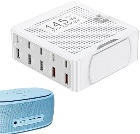 USB-Ladestation, Multiport-Hub Fast Charge mit 10 Anschlüssen, PD QC3.0 Typ-C Dock, 145 W, Ladeadapter, intelligente Stromversorgungsstation für Tablet, Laptop, Telefon, Blick auf den Schreibtisch