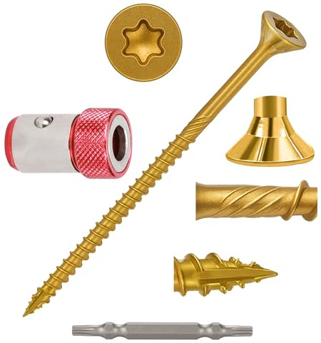 Wood Screws Yellow #10 × 3 inch Torx Star Drive Deck Screws Flat Head M5 × 75 Countersunk T25 Self Tapping Thread Cut 50pcs Carbon Steel Galvanized (50PCS/Small Box Yellow)