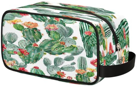 Mexpekil Watercolor Summer Cactus Toiletry Bag Organizer Wash Bag Cosmetic Makeup Bag Storage Pouch Travel Case for Women Men Boys Girls
