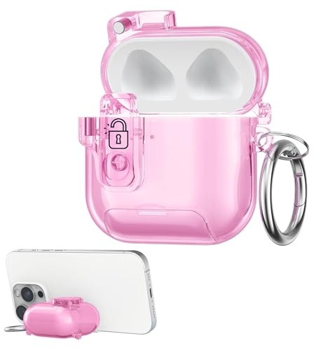 kwmobile Cover per Apple Airpods 4 Trasparente - Custodia per Apple Airpods 4 Trasparente - Cover con Supporto Smartphone - rosa
