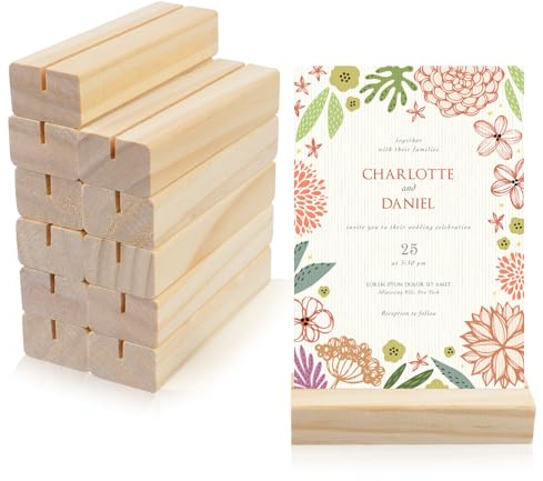 SZSIQI 12 Pcs Soportes para Tarjetas de Maderas, Porta Fotos Soporte Fotos, Portatarjetas de Madera, Soporte para Números de Mesa, Soportes para Menús Tarjetas de Mesa de Madera Boda Banquete Fiesta