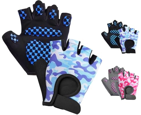 AMFUN Kids Boy Girl Cycling Half Finger Gloves| Non-Slip,Breathable, Bicycle Gloves for Boys and Girls,Fingerless Gym Antislip Grip,Ideal for BMX, MTB, Gymnastics, Bike Riding and Outdoor Sports