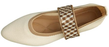 2026 Ballerines à bout pointu avec nœud confortable en tricot pour femme, beige, 40 EU