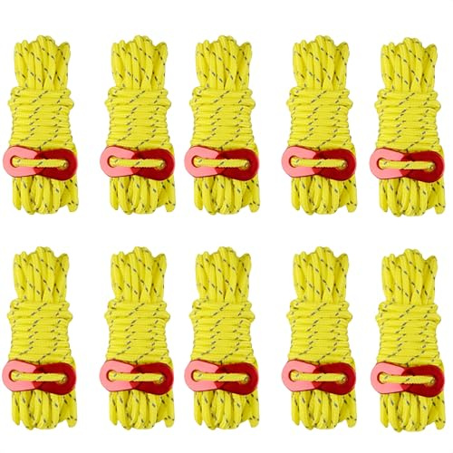 AnBoxiaodian 10 cuerdas tensoras reflectantes de 4 m, cuerdas tensoras reflectantes, tensoras para camping, cuerda tensora reflectante, 4 mm x 4 m, con tensor de aleación de aluminio (amarillo)
