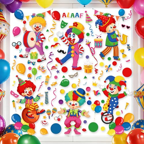 9Blatt Fensterbilder Karneval Clown Fensteraufkleber Fasching Deko Fenster Aufkleber Wiederverwendbar Zirkus Deko Abziehbilder Sticker Geburtstagsparty Party Dekoration Hause Fensterdeko