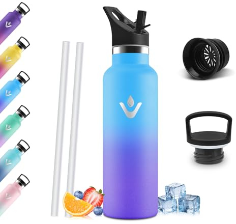 Gourde Isotherme 500 ML, Gourde INOX avec Paille, Réutilisable, Bouteille d'eau sans BPA, Anti-Fuite, Isolation sous Vide en Acier Inoxydable à Double Paroi, pour Enfants, Adultes, Sport